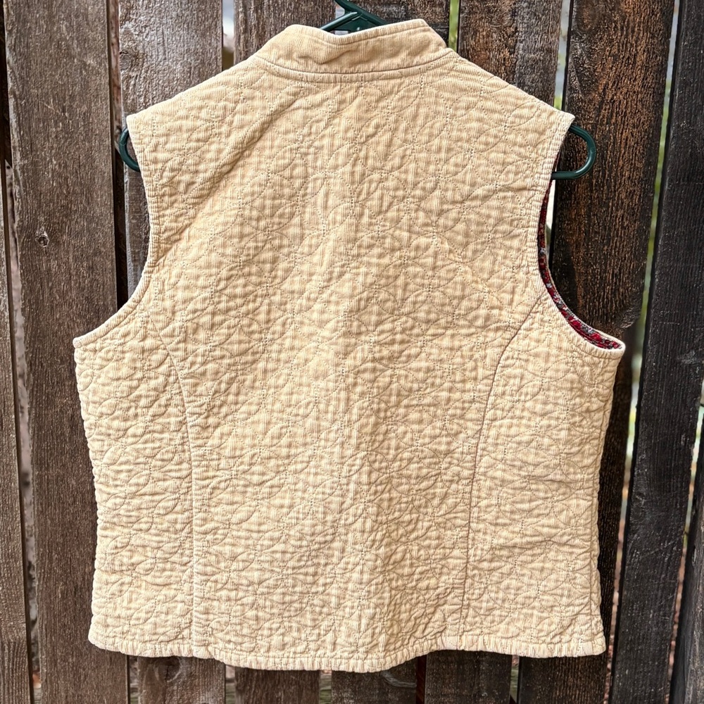 Eddie Bauer Wm’s Corduroy Quilted Floral Lined Zip Vest In Tan Sz L - Picture 2 of 10